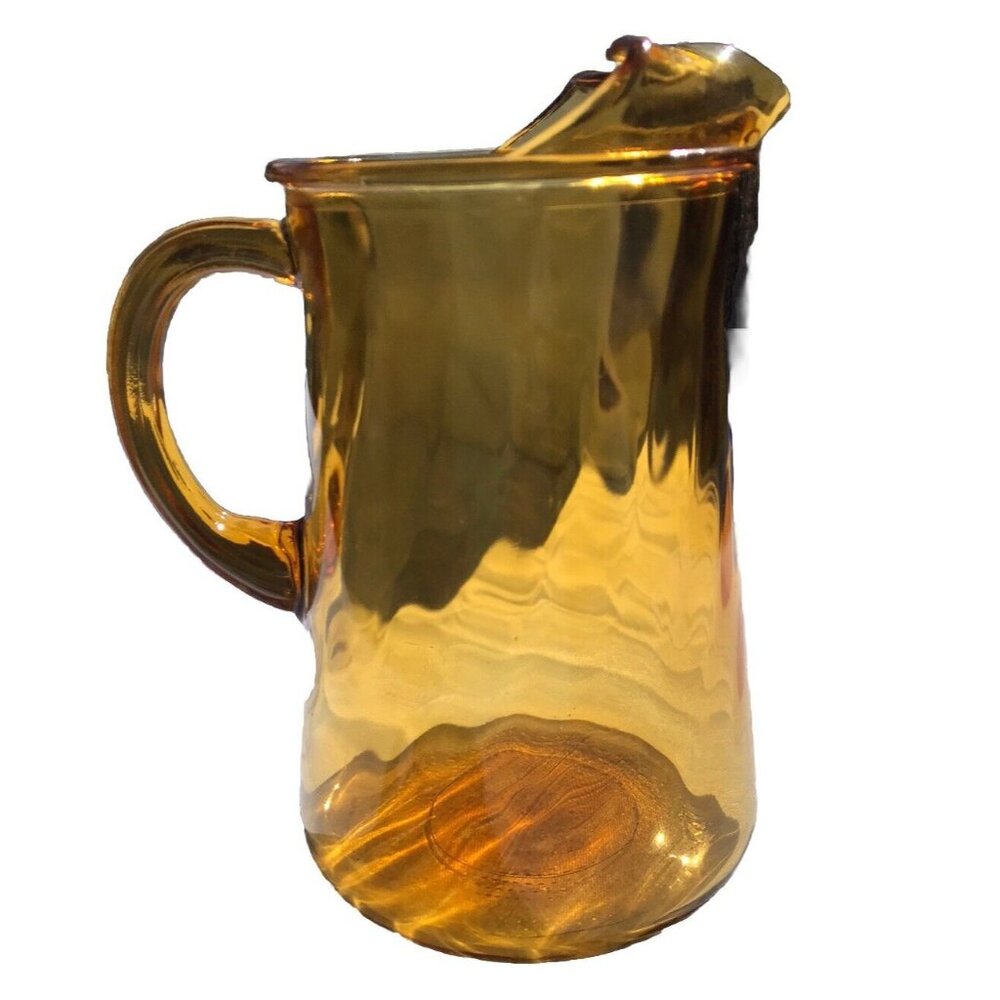 VTG MCM Glass Amber Gold Pinched Dimple 9" Pitcher 72oz Drink Ware Retro 60s